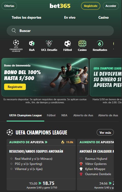Página web de bet365 en Perú