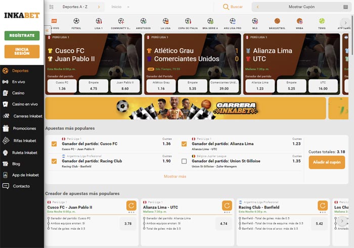 Pantallzo de www.inkabet.pe página web